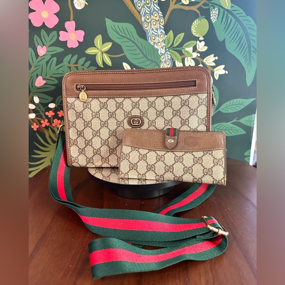 GUCCI Bundle ♥️💚 Ophidia Clutch GG Coated Canvas w Rare Interior & Wallet - Picture 1 of 15